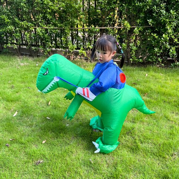 Kids' Funny Dinosaur Inflatable Costume – Green T-Rex Outfit for Cycling & Stage - Picture 1 of 7